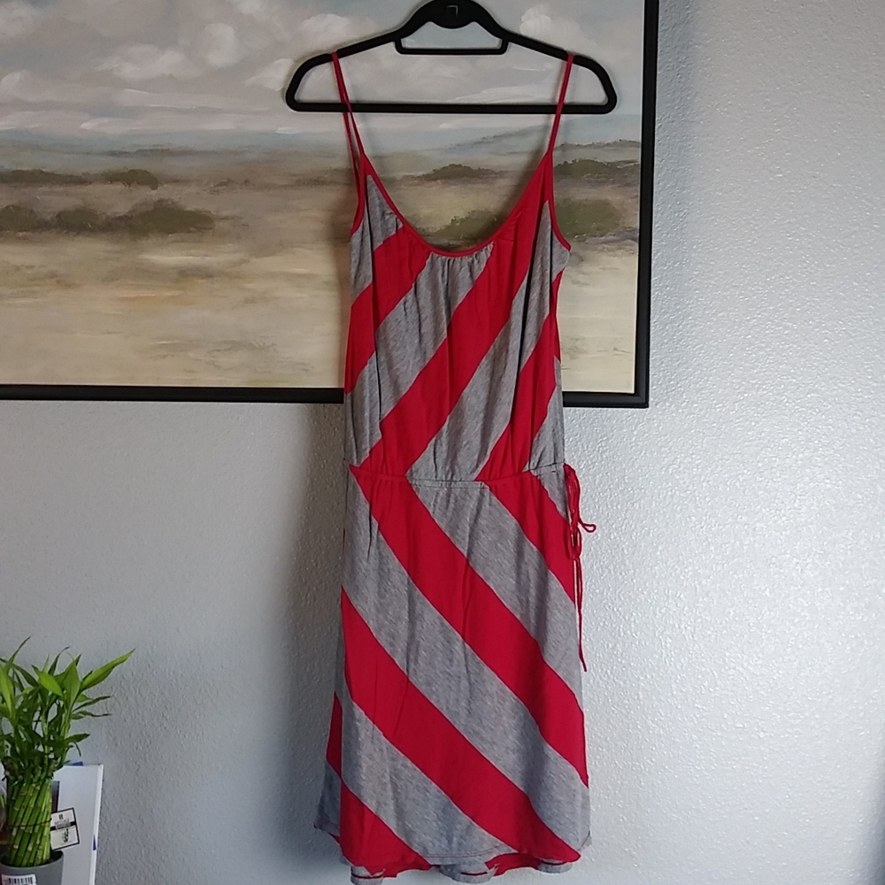 Splendid Short Maxi Dress Heathered Grey and Red Striped Spaghetti Strap Sz S